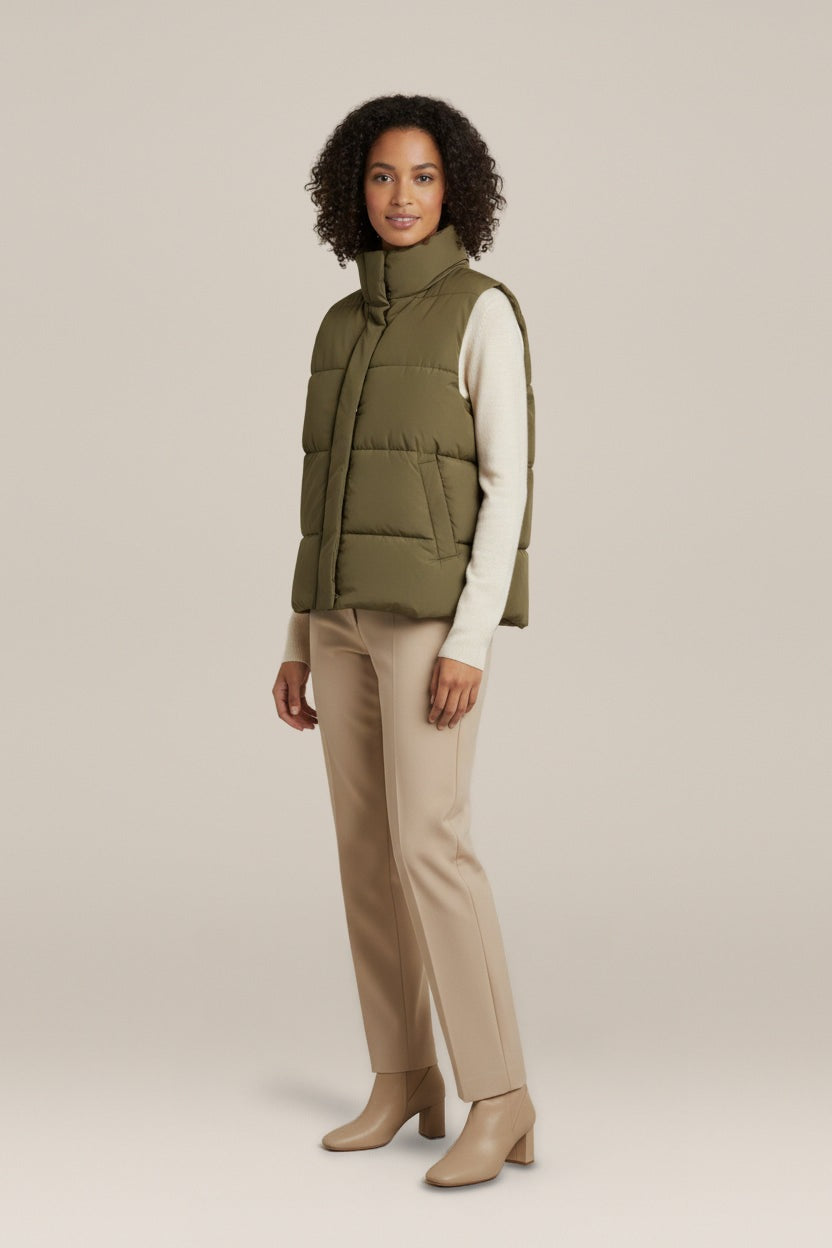 Gewatteerde Bodywarmer — Xiomara – Olijfgroen – zijaanzicht
