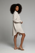 Oversized Mousseline Blouse Dames Beige Lang 100% Katoen | Talia