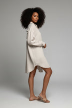 Oversized Mousseline Blouse Dames Beige Lang 100% Katoen | Talia