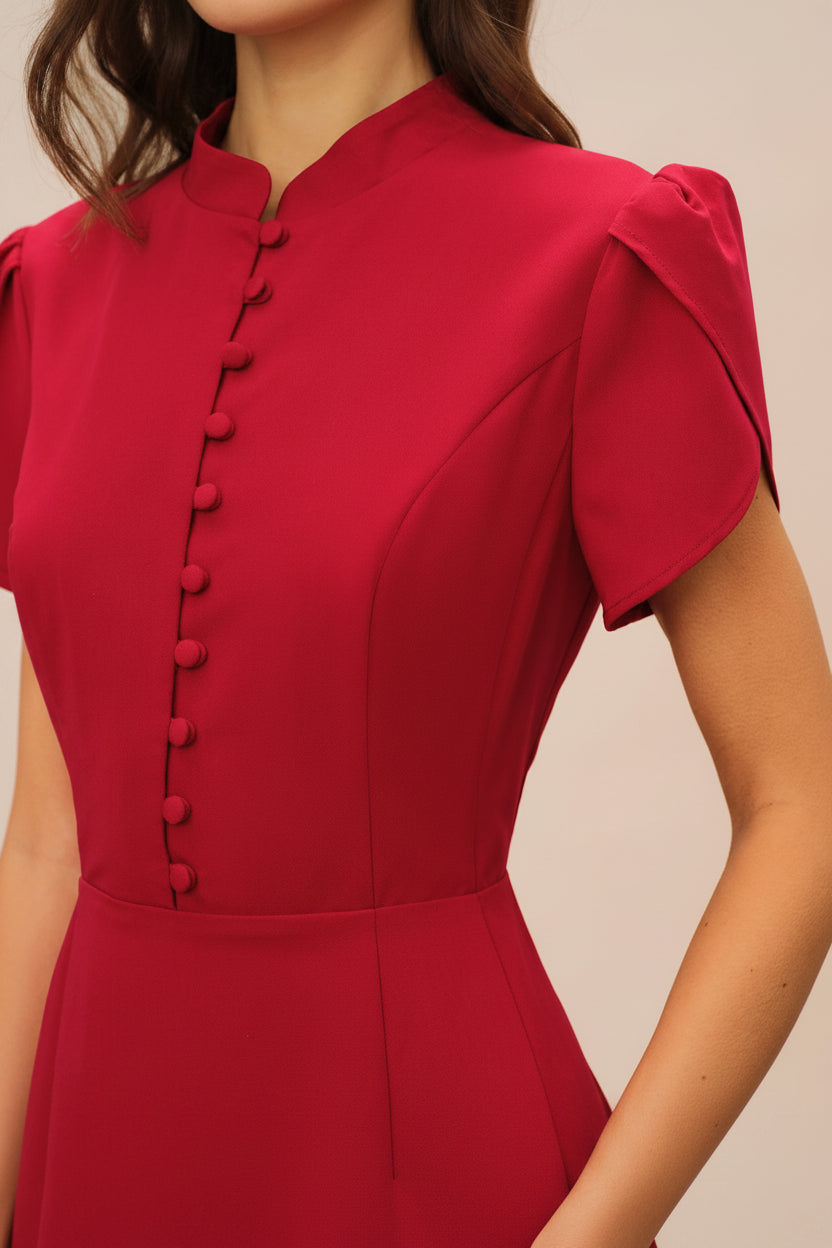 Rode Mini Jurk Dames Retro Korte Mouwen A-lijn | Valentina