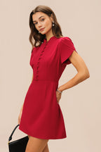 Rode Mini Jurk Dames Retro Korte Mouwen A-lijn | Valentina