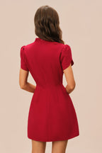 Rode Mini Jurk Dames Retro Korte Mouwen A-lijn | Valentina