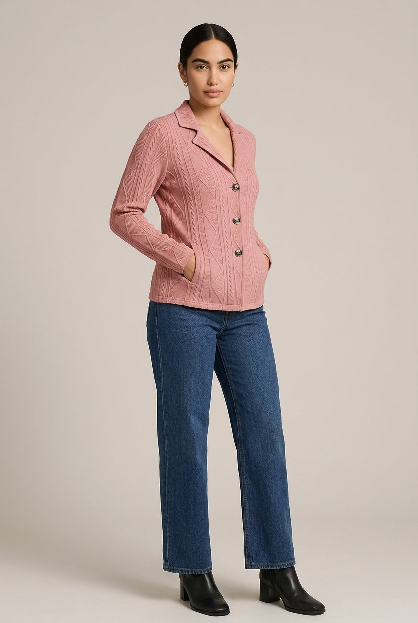 Blazer Dames met Opstaande Kraag – Getextureerd Jasje — Amirah – Roze – vooraanzicht