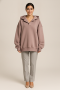 Oversized Hoodie Dames met V-hals – Zachte Trui met Capuchon — Kiara – Roze – vooraanzicht