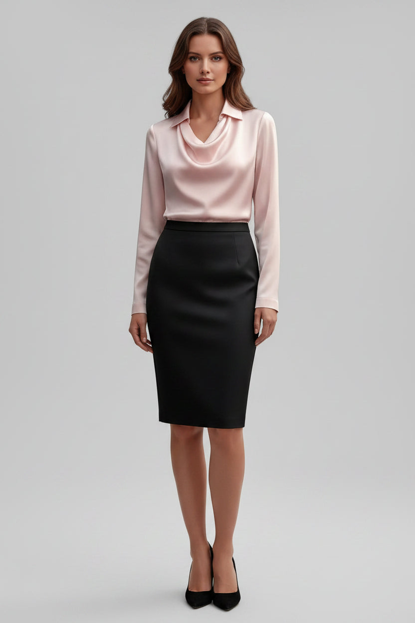 Satijnen Blouse met Lange Mouwen Dames | Gedrapeerde Hals | Scareva