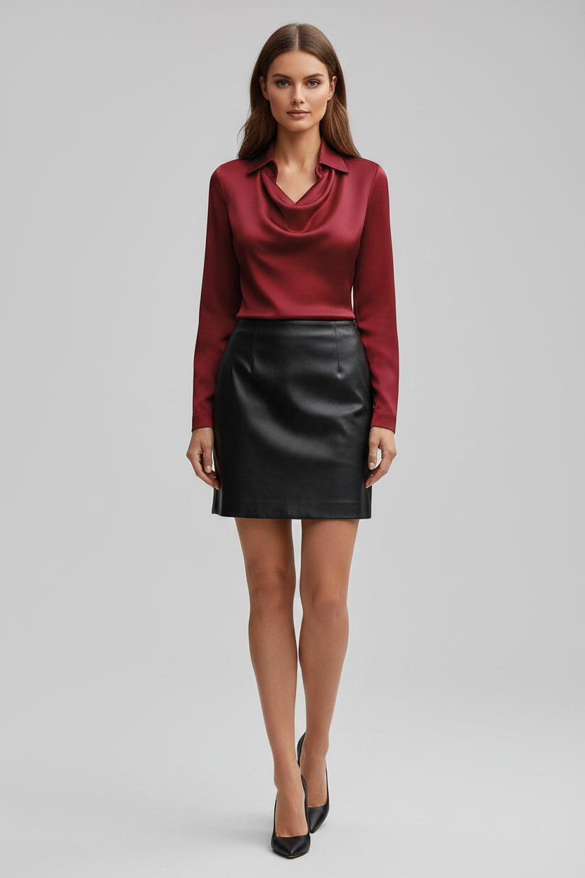Satijnen Blouse met Lange Mouwen Dames | Gedrapeerde Hals | Scareva
