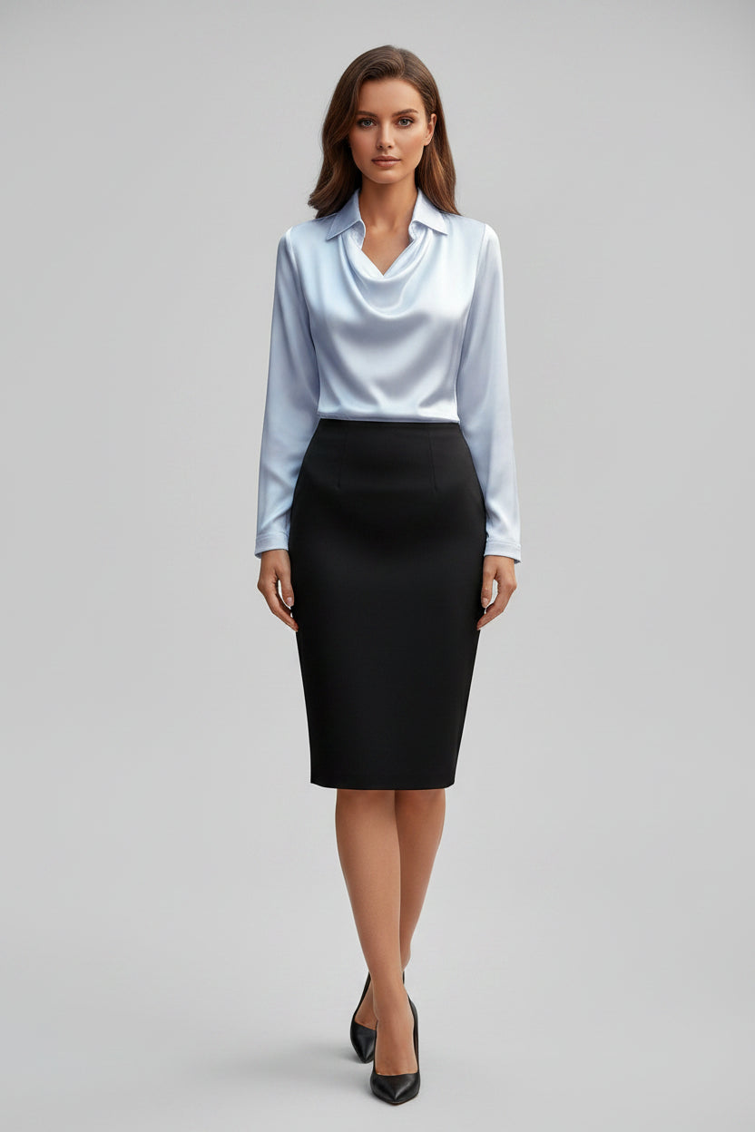 Satijnen Blouse met Lange Mouwen Dames | Gedrapeerde Hals | Scareva