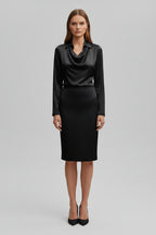 Satijnen Blouse met Lange Mouwen Dames | Gedrapeerde Hals | Scareva