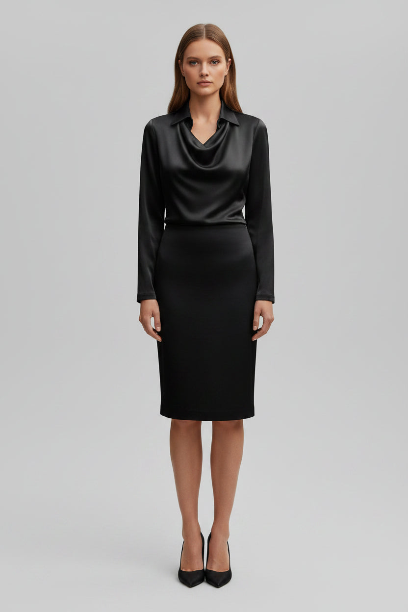 Satijnen Blouse met Lange Mouwen Dames | Gedrapeerde Hals | Scareva