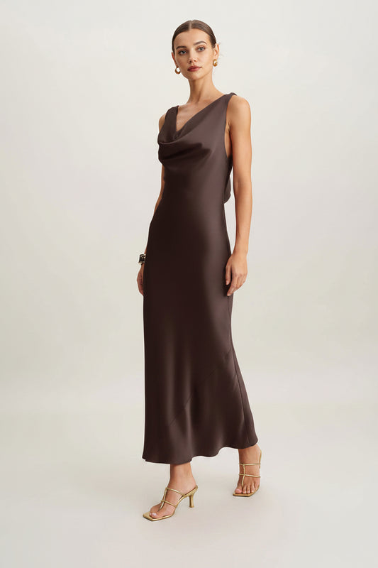 Satijnen Maxi Jurk Dames Elegant Mouwloos V-hals | Kenza