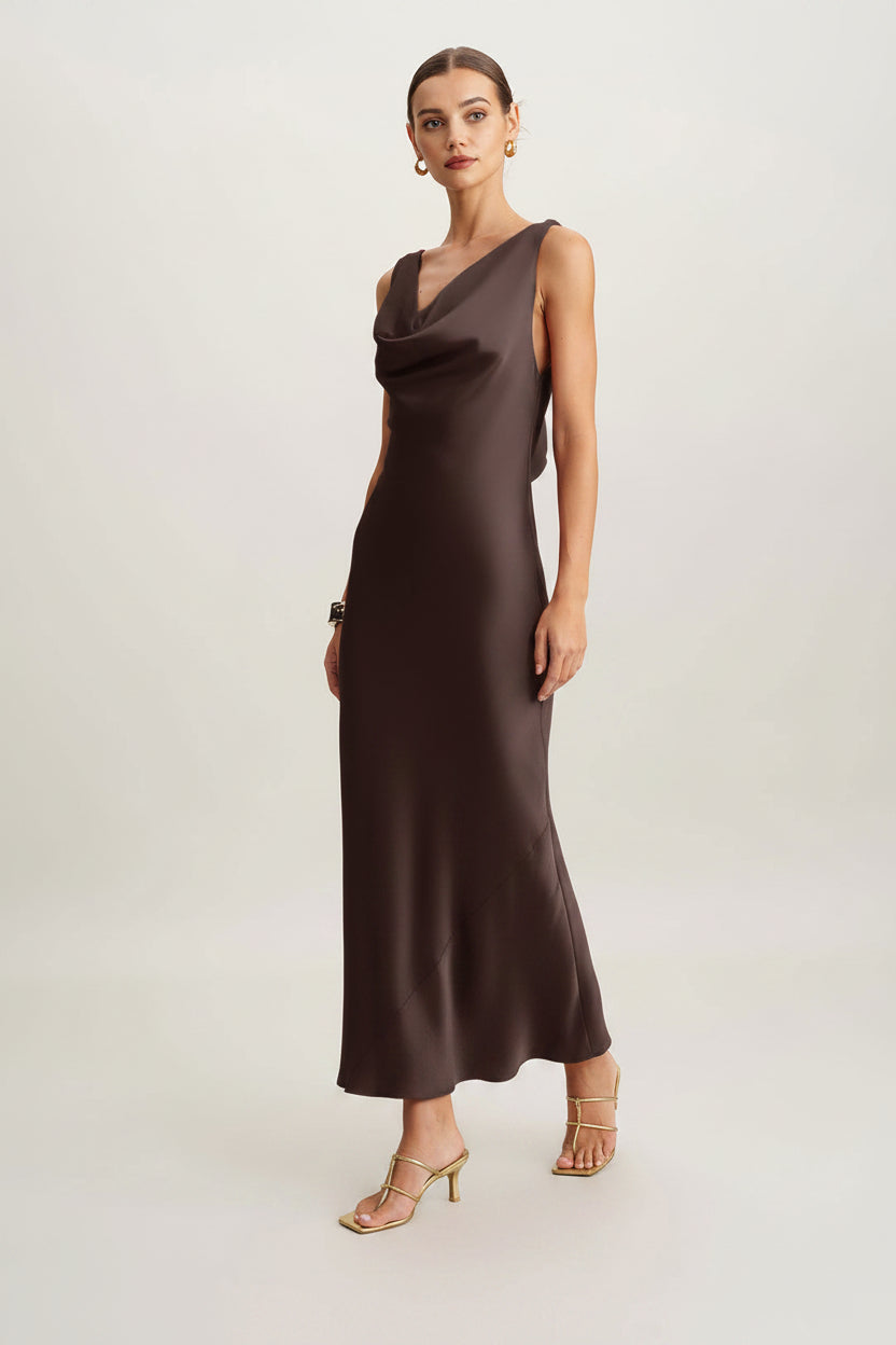 Satijnen Maxi Jurk Dames Elegant Mouwloos V-hals | Kenza