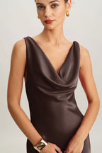 Satijnen Maxi Jurk Dames Elegant Mouwloos V-hals | Kenza