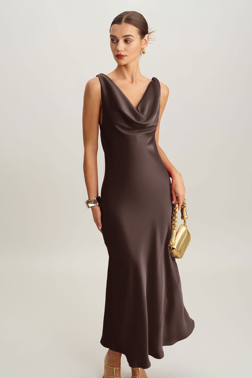Satijnen Maxi Jurk Dames Elegant Mouwloos V-hals | Kenza