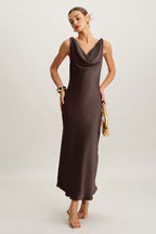 Satijnen Maxi Jurk Dames Elegant Mouwloos V-hals | Kenza