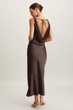 Satijnen Maxi Jurk Dames Elegant Mouwloos V-hals | Kenza