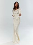 Satijnen Maxi Jurk Dames | Empire Taille & Lange Mouwen | Nadège