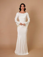 Satijnen Maxi Jurk Dames | Empire Taille & Lange Mouwen | Nadège