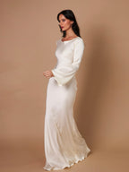 Satijnen Maxi Jurk Dames | Empire Taille & Lange Mouwen | Nadège