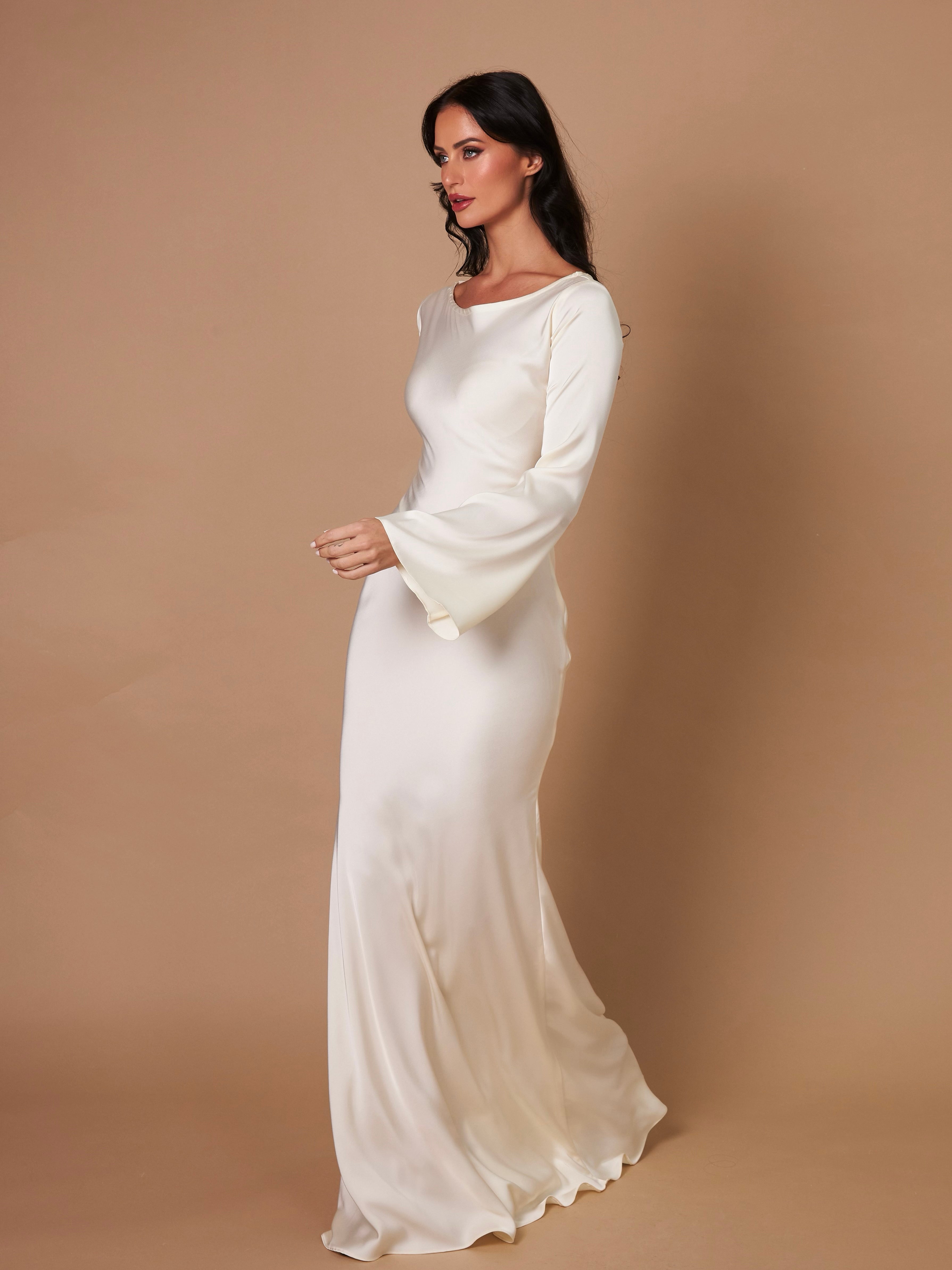 Satijnen Maxi Jurk Dames | Empire Taille & Lange Mouwen | Nadège