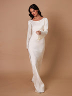 Satijnen Maxi Jurk Dames | Empire Taille & Lange Mouwen | Nadège