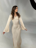 Satijnen Maxi Jurk Dames | Empire Taille & Lange Mouwen | Nadège