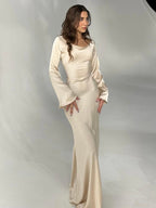 Satijnen Maxi Jurk Dames | Empire Taille & Lange Mouwen | Nadège