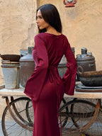 Satijnen Maxi Jurk Dames | Empire Taille & Lange Mouwen | Nadège