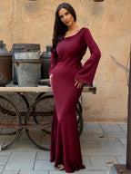 Satijnen Maxi Jurk Dames | Empire Taille & Lange Mouwen | Nadège