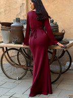 Satijnen Maxi Jurk Dames | Empire Taille & Lange Mouwen | Nadège