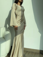 Satijnen Maxi Jurk Dames | Empire Taille & Lange Mouwen | Nadège