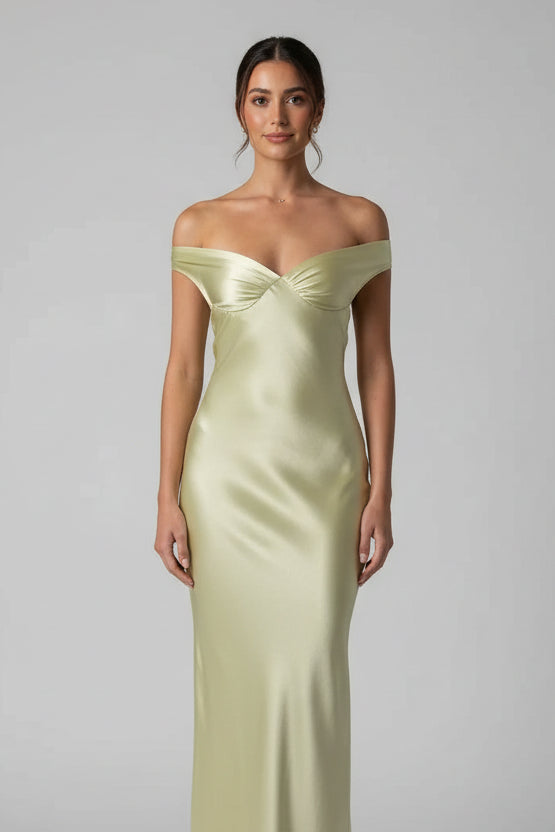 Satijnen Maxi Jurk met Blote Schouders Dames | Luxueus & Vloeiend | Zahira