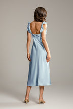 Satijnen Midi Jurk Dames Elegant Ruffle Vierkante Hals | Indira