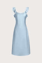 Satijnen Midi Jurk Dames Elegant Ruffle Vierkante Hals | Indira