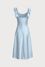 Satijnen Midi Jurk Dames Elegant Ruffle Vierkante Hals | Indira