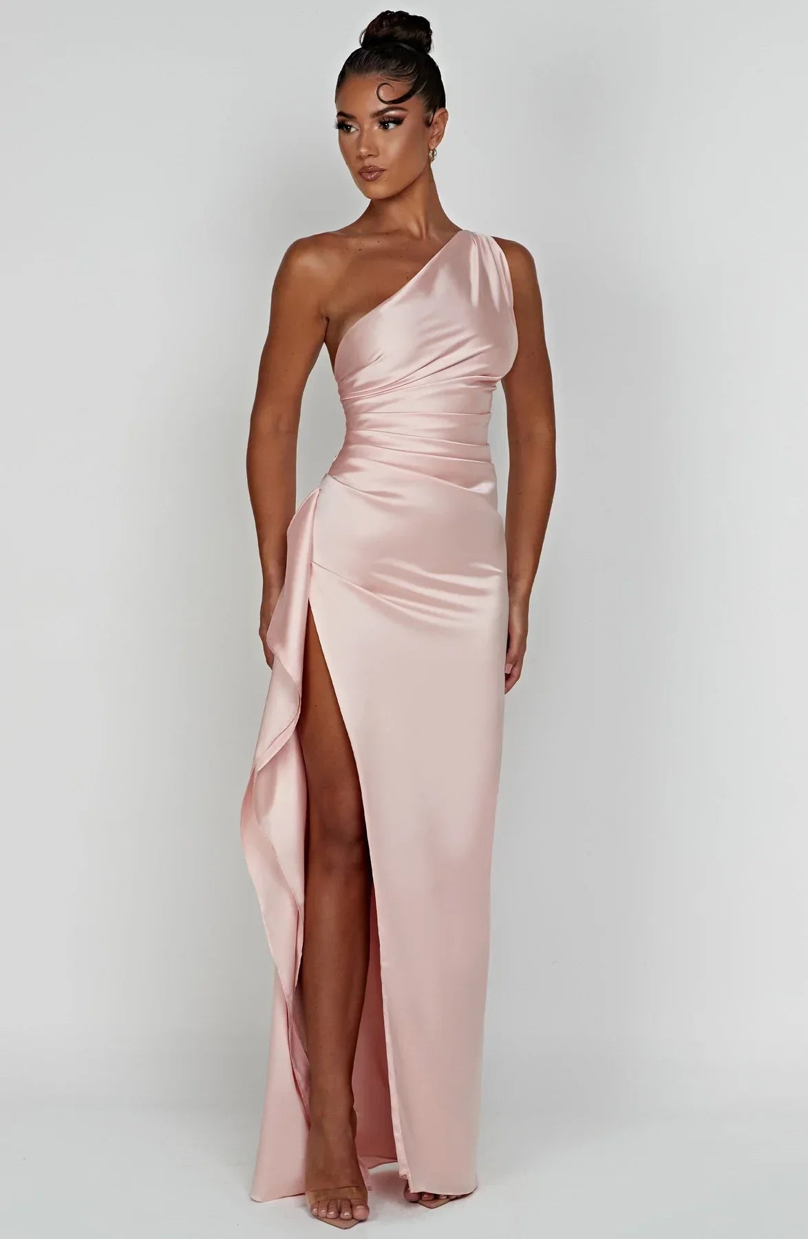 Satijnen Splitjurk Dames Elegant One Shoulder | Aria