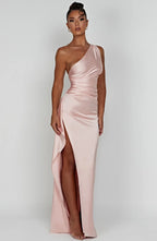 Satijnen Splitjurk Dames Elegant One Shoulder | Aria