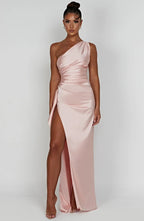 Satijnen Splitjurk Dames Elegant One Shoulder | Aria