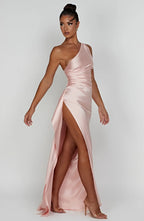 Satijnen Splitjurk Dames Elegant One Shoulder | Aria