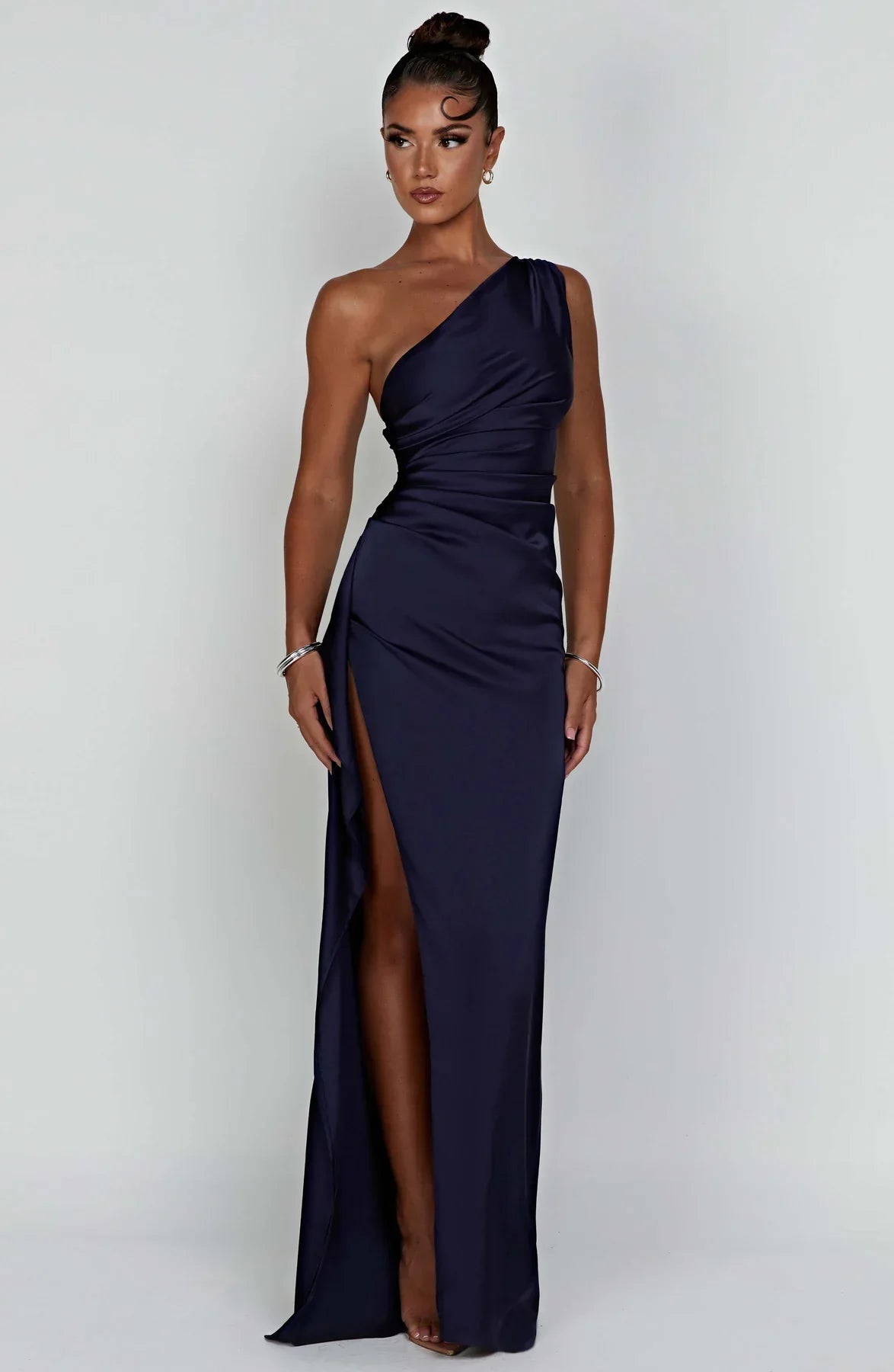 Satijnen Splitjurk Dames Elegant One Shoulder | Aria