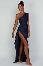 Satijnen Splitjurk Dames Elegant One Shoulder | Aria