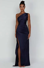 Satijnen Splitjurk Dames Elegant One Shoulder | Aria