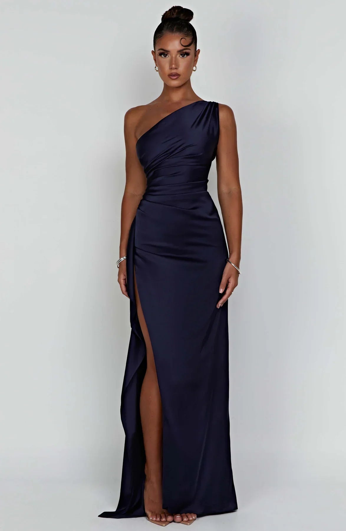 Satijnen Splitjurk Dames Elegant One Shoulder | Aria