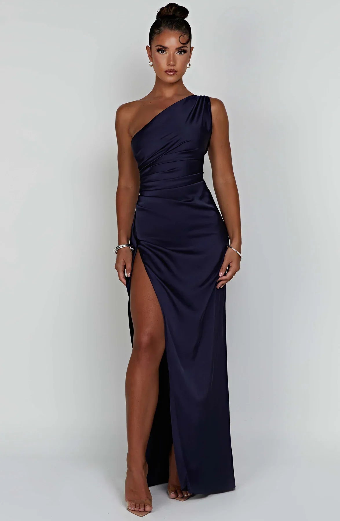 Satijnen Splitjurk Dames Elegant One Shoulder | Aria