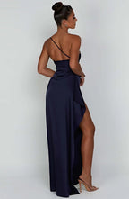 Satijnen Splitjurk Dames Elegant One Shoulder | Aria