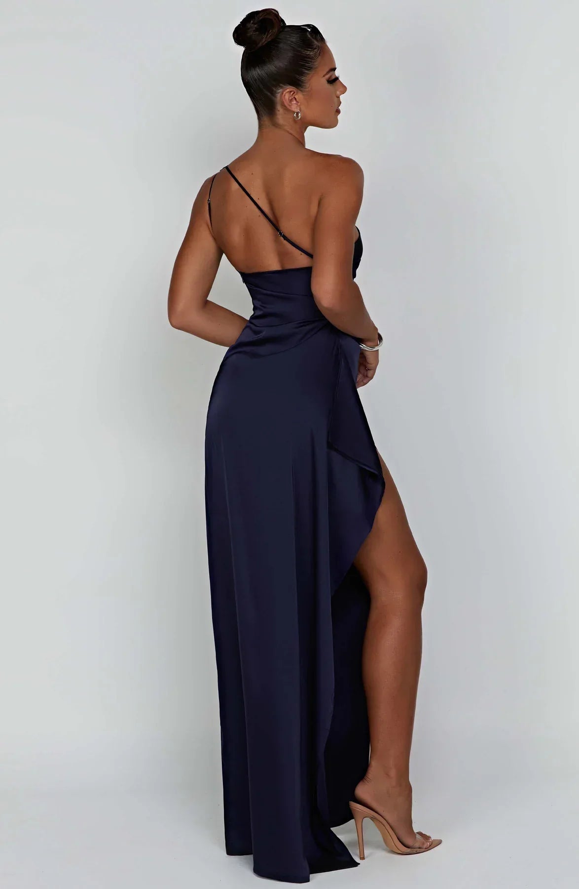 Satijnen Splitjurk Dames Elegant One Shoulder | Aria