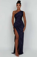 Satijnen Splitjurk Dames Elegant One Shoulder | Aria