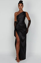 Satijnen Splitjurk Dames Elegant One Shoulder | Aria