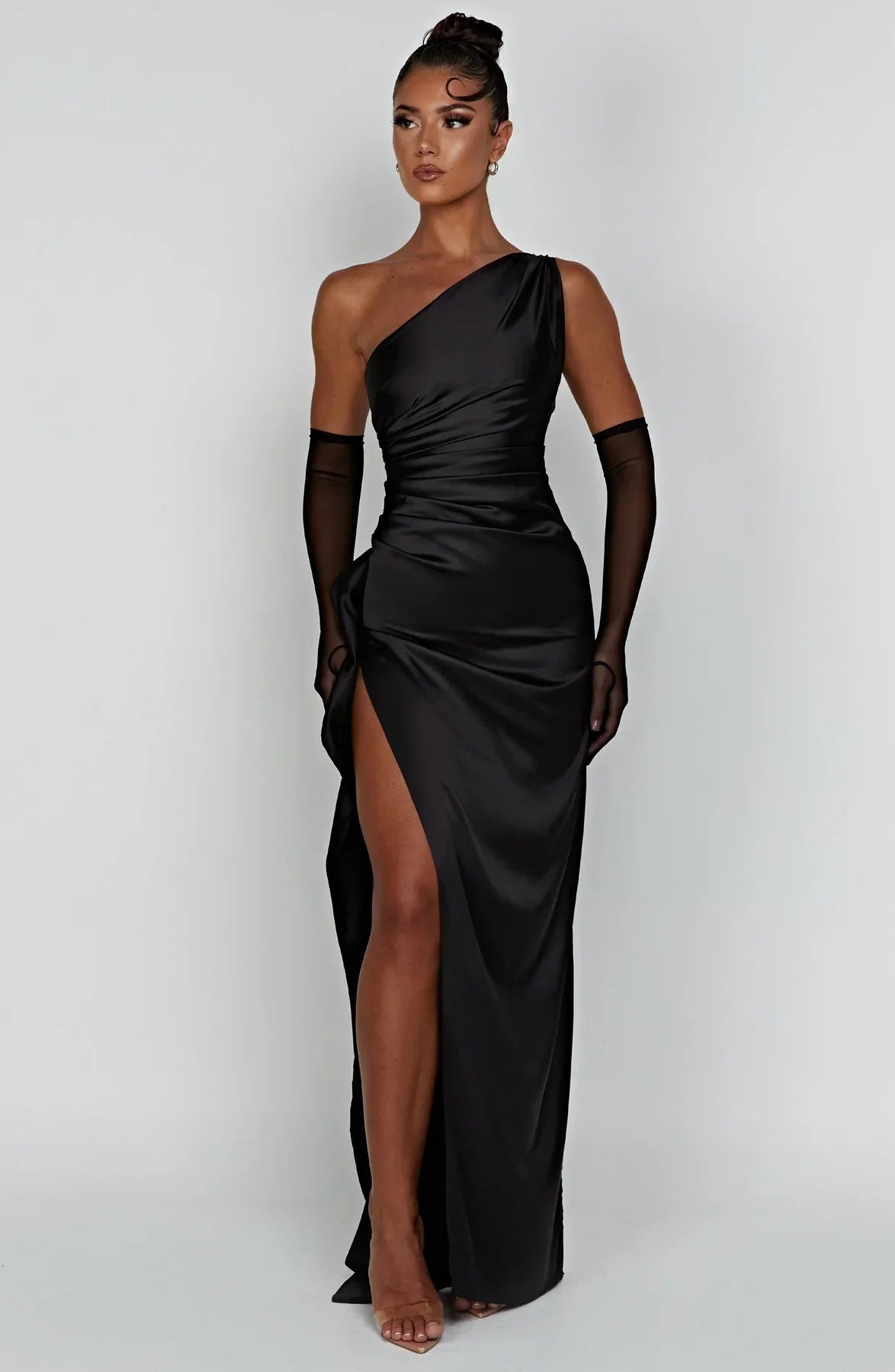 Satijnen Splitjurk Dames Elegant One Shoulder | Aria