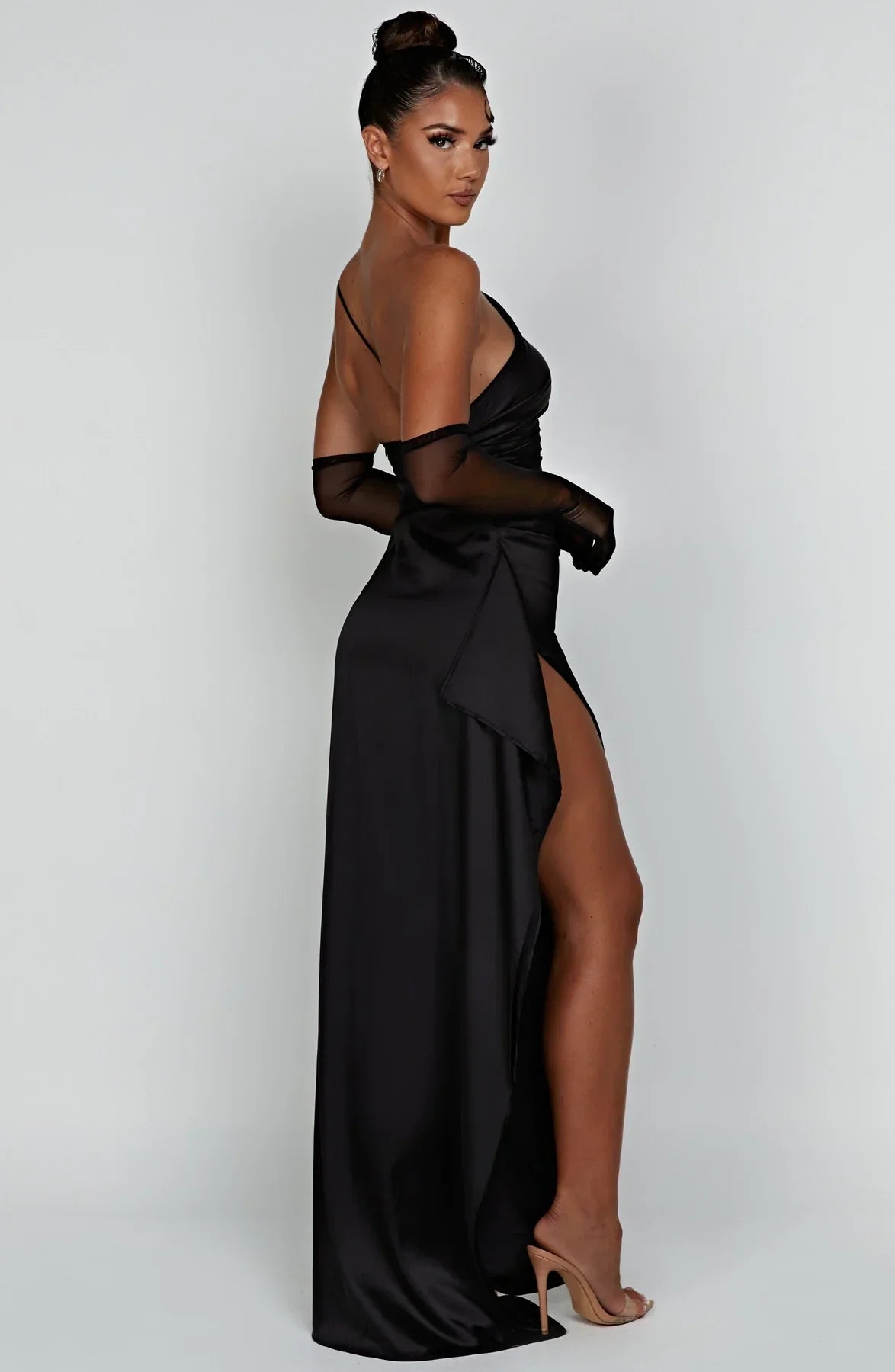 Satijnen Splitjurk Dames Elegant One Shoulder | Aria