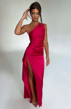 Satijnen Splitjurk Dames Elegant One Shoulder | Aria